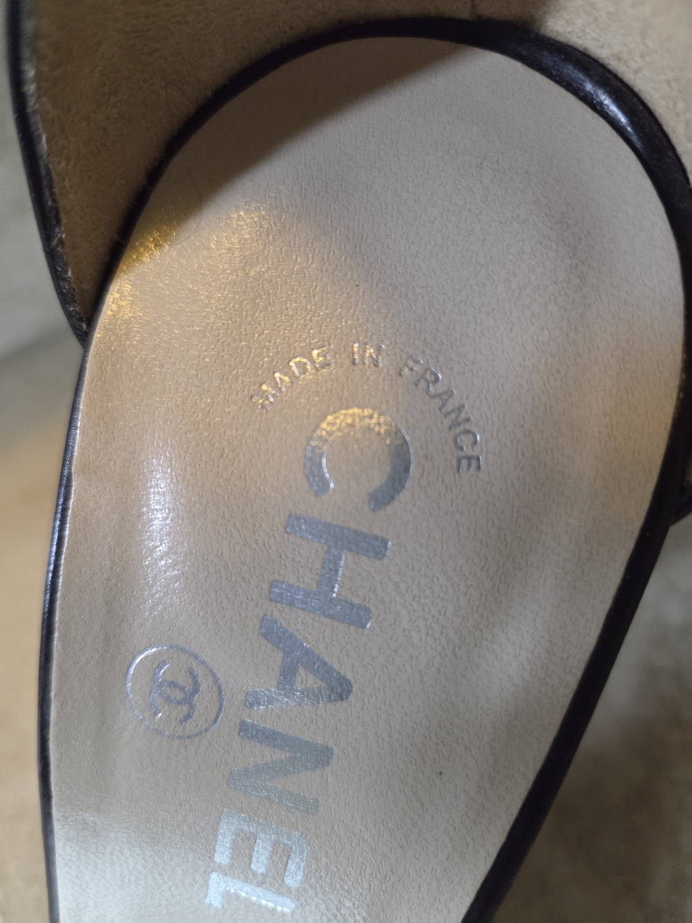 CHANEL Vintage Black Leather Chain T-Strap Pumps 38.5